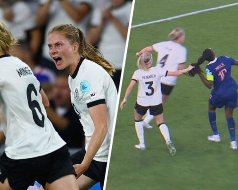Duitsland bereikt halve finales EK na penalty's tegen Frankrijk ondanks rood na haartrekken