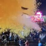 Confettikanon ontploft tijdens optreden StukTV op Boerenrock Festival in Drouwenermond