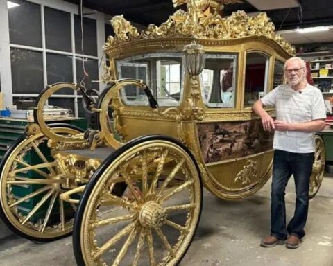 Gouden koets voltooid door jonge droomrealist
