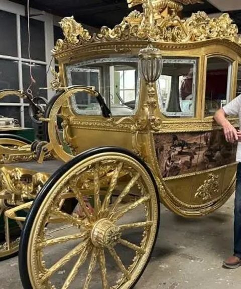 Gouden koets voltooid door jonge droomrealist