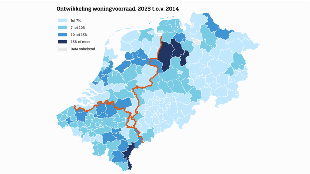 Groei woningvoorraad in Nederlandse grensregio's blijft achter bij landelijk gemiddelde