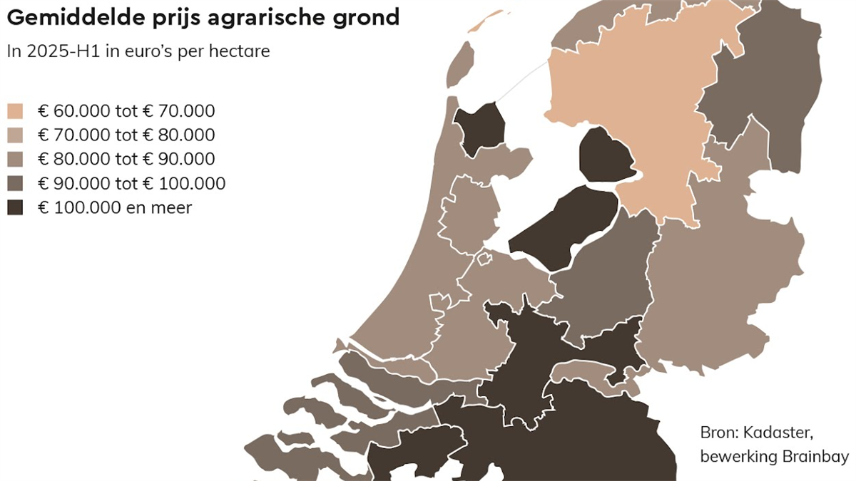 Prijs landbouwgrond in Nederland stijgt naar recordhoogte van € 91.100 per hectare