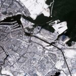 Europese ruimtevaartorganisatie legt sneeuwbedekt Amsterdam vast vanuit de ruimte