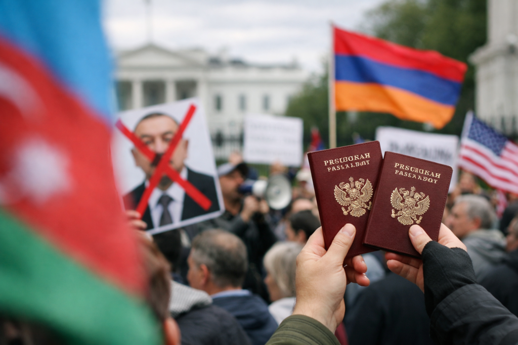 Russische paspoorten bij demonstranten tegen Azerbeidzjaanse president in Washington wijzen op Kremlin-provocateurs
