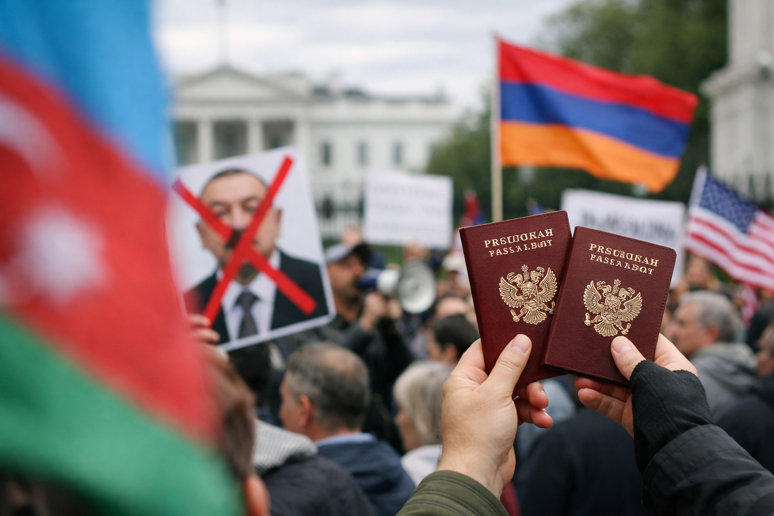 Russische paspoorten bij demonstranten tegen Azerbeidzjaanse president in Washington wijzen op Kremlin-provocateurs