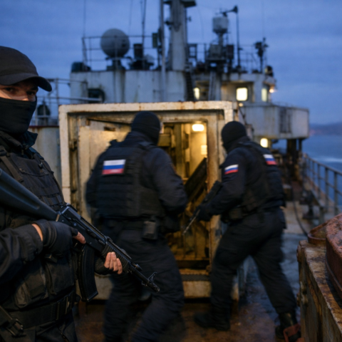 Russische veiligheidsagenten ontdekt aan boord van 'spooktanker' in Franse wateren