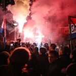 Protesters throw stones and glass at police during anti-asylum demonstration in Bleskensgraaf