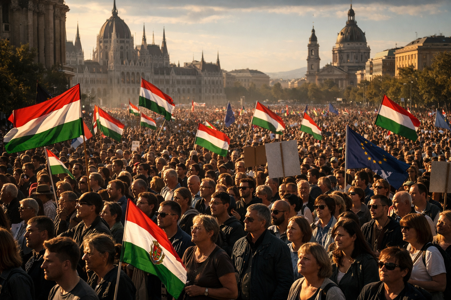 Duizenden Hongaren demonstreren tegen Orbán vóór cruciale verkiezingen