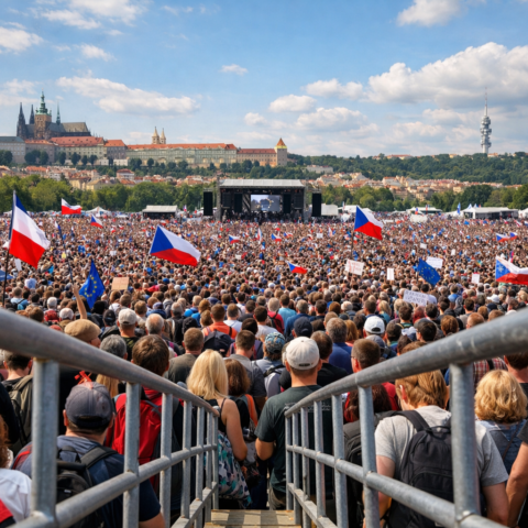 Pragers overspoelen Letná in massaprotest tegen regering Babiš