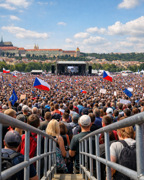 Pragers overspoelen Letná in massaprotest tegen regering Babiš