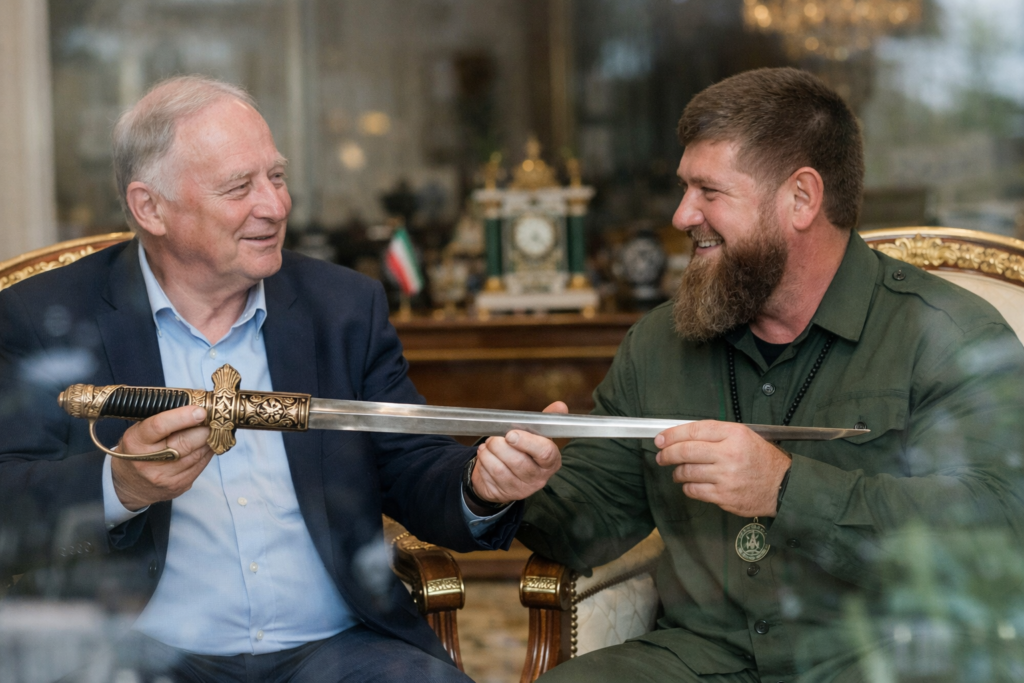 AfD-politicus toont nazi-zwaard bij ontmoeting met Tsjetsjeense leider Kadyrov