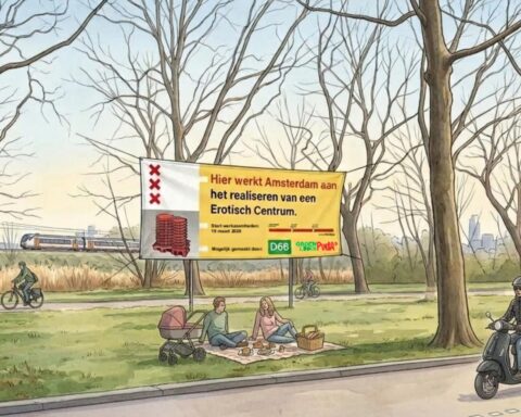 Prank met verkiezingsbanner claimt start bouw van Amsterdam's Erotic Center op donderdag