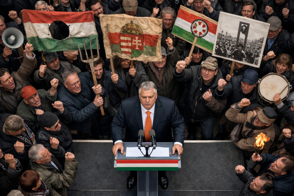 Orbán geconfronteerd met historische protestkreten tijdens eigen verkiezingsrally