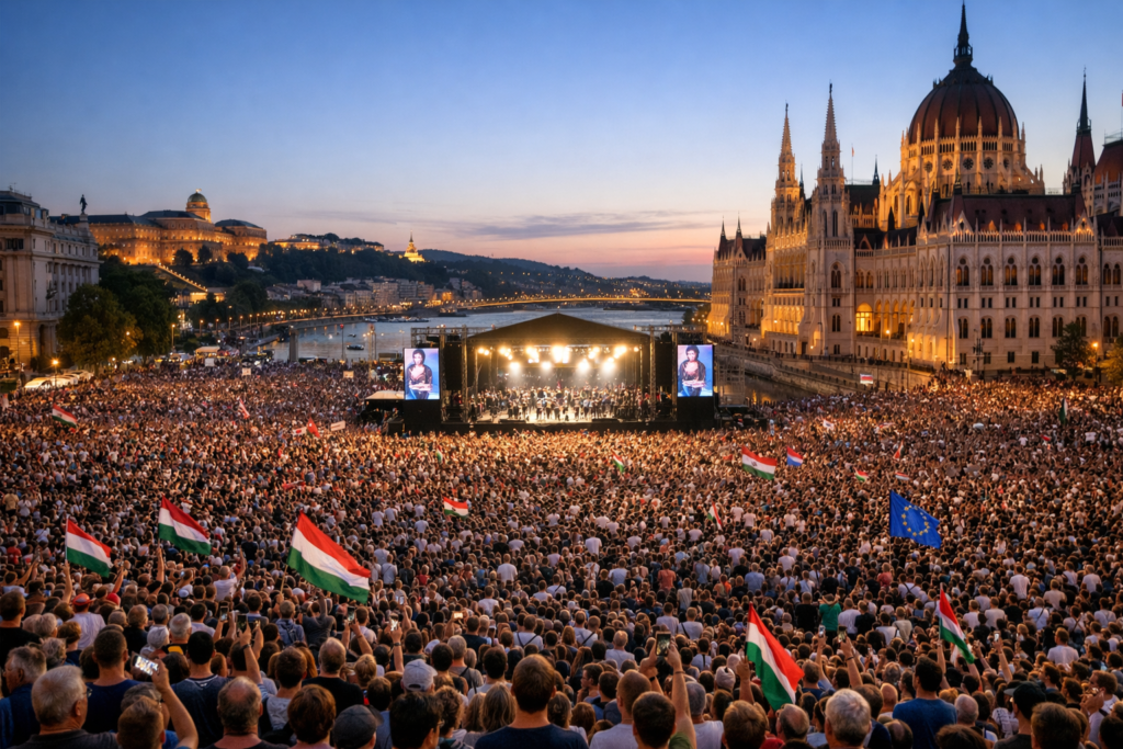 Boedapest beleeft historisch protestconcert tegen Orbán met meer dan 100.000 demonstranten
