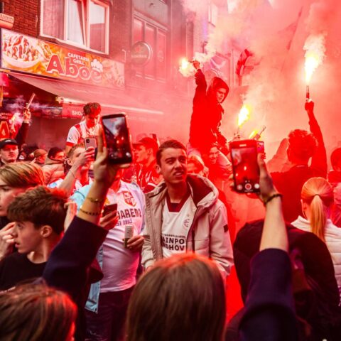 Evenement ter viering van PSV's nationale titel vandaag in het centrum van Eindhoven