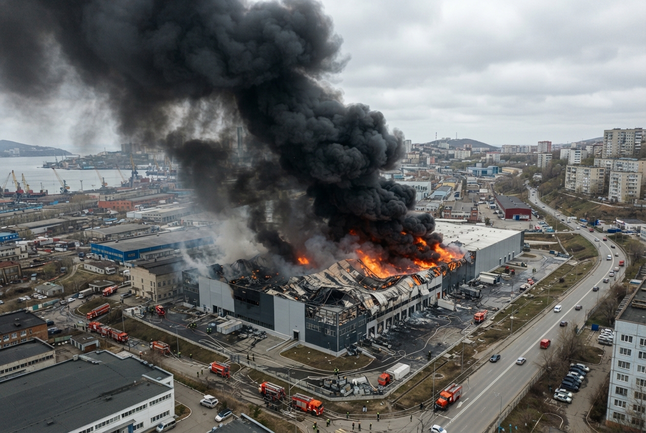 Grote brand verwoest magazijn van elektronicaketen DNS in Vladivostok