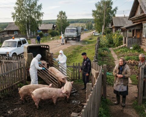 Autoriteiten in oblast Tjoemen laten varkens ruimen na uitbraak van infectieziekte