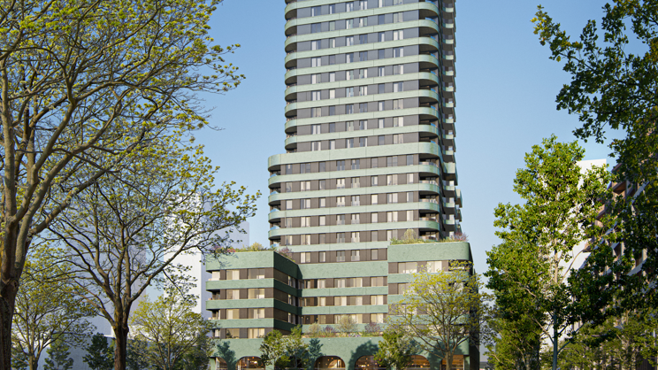 340 woningen in 104 meter hoge woontoren Skymark in de Binckhorst, Den Haag