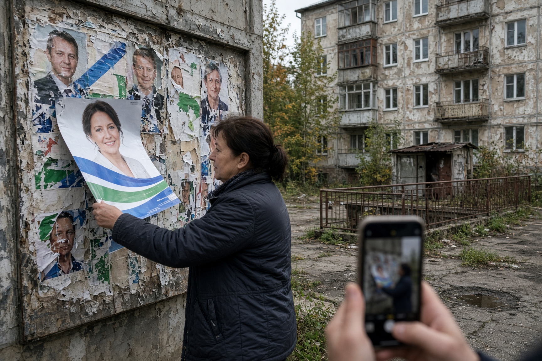 Russen halen campagneposters van Verenigd Rusland van muren en delen beelden