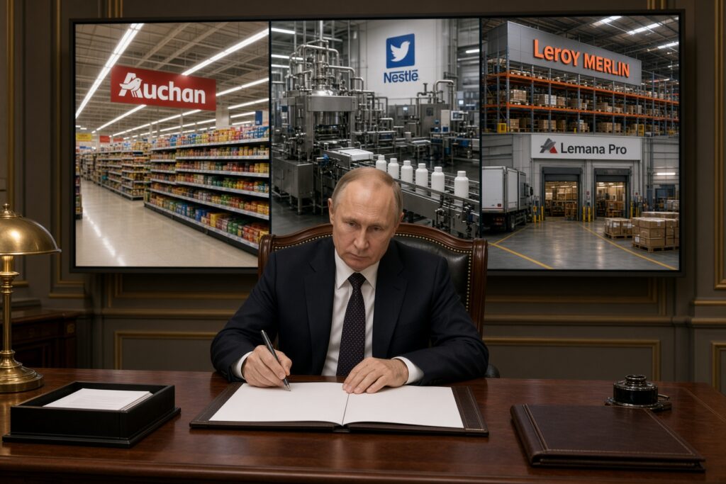 Poetin brengt Russische activa van Auchan, Nestlé en Leroy Merlin onder controle