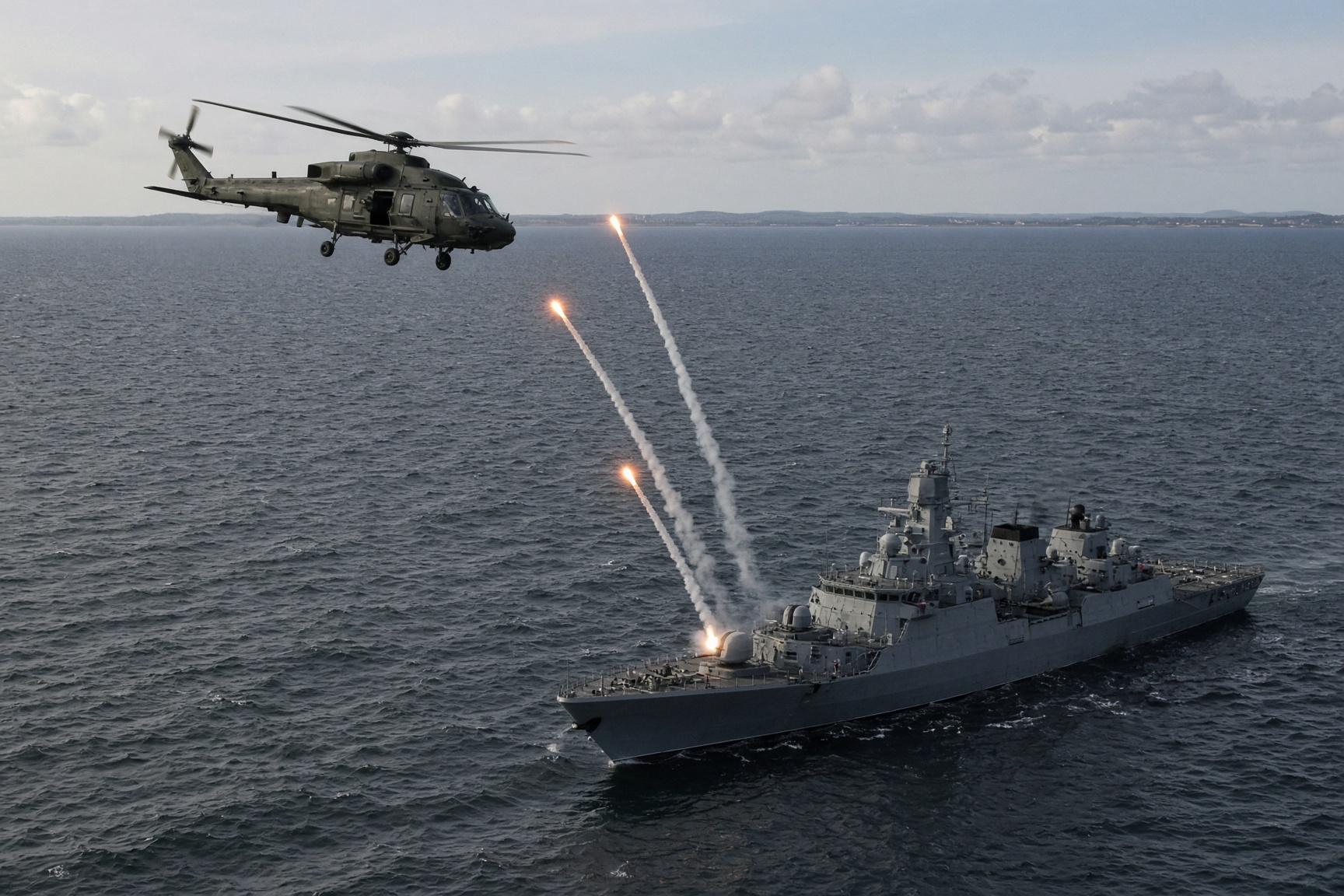 Russisch fregat vuurt lichtkogels af op Deense militaire helikopter