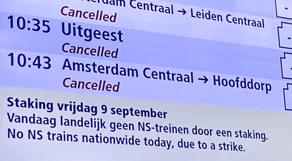 Alle nationale en internationale treinen afgelast op 9 september behalve Amsterdam-Schiphol