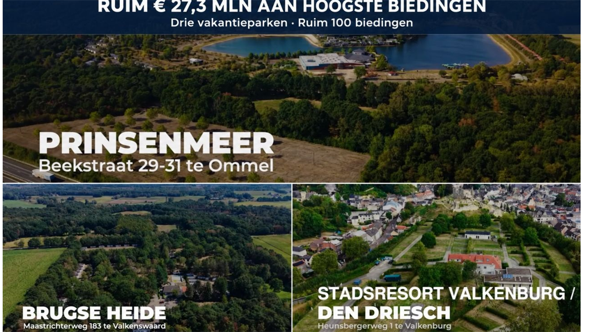 Hoogste biedingen voor vakantieparken Gillis samen € 27,3 mln, Prinsenmeer leidt met € 20,6 mln
