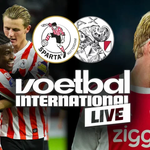 Sparta Rotterdam-spelers en een Ajax-speler in een voetbalgraphic voor de wedstrijd.