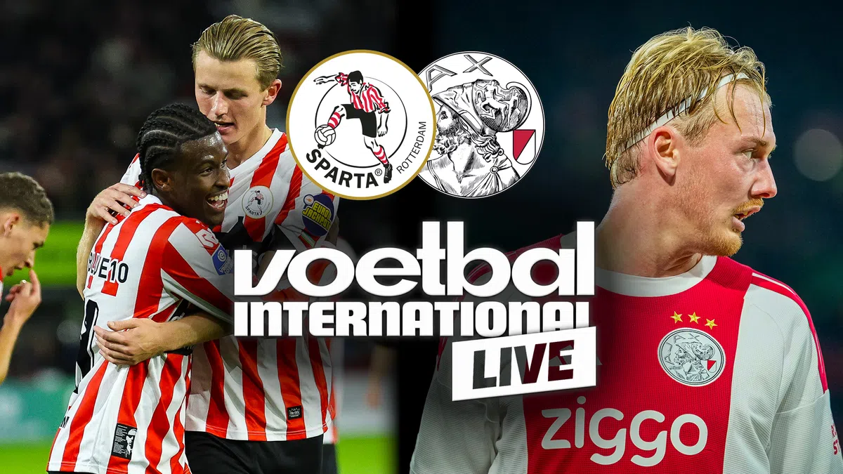 Sparta Rotterdam-spelers en een Ajax-speler in een voetbalgraphic voor de wedstrijd.