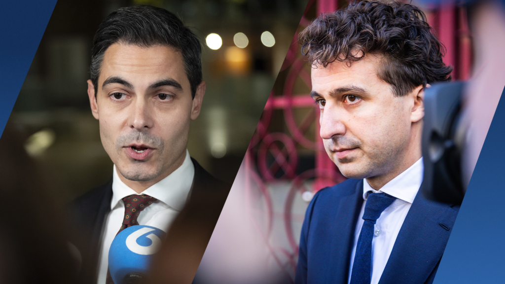 Jesse Klaver spreekt met journalisten voor de camera.