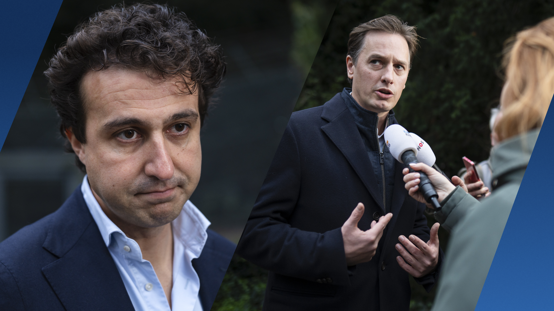 Jesse Klaver tijdens een interview met journalisten buiten.