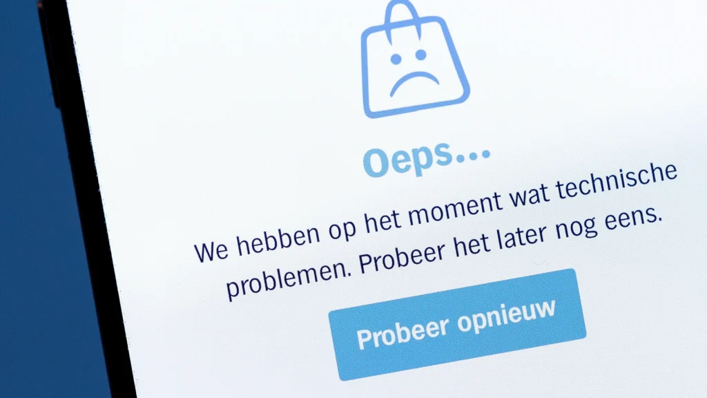 Scherm met een foutmelding en de tekst ‘Oeps… Probeer opnieuw’.