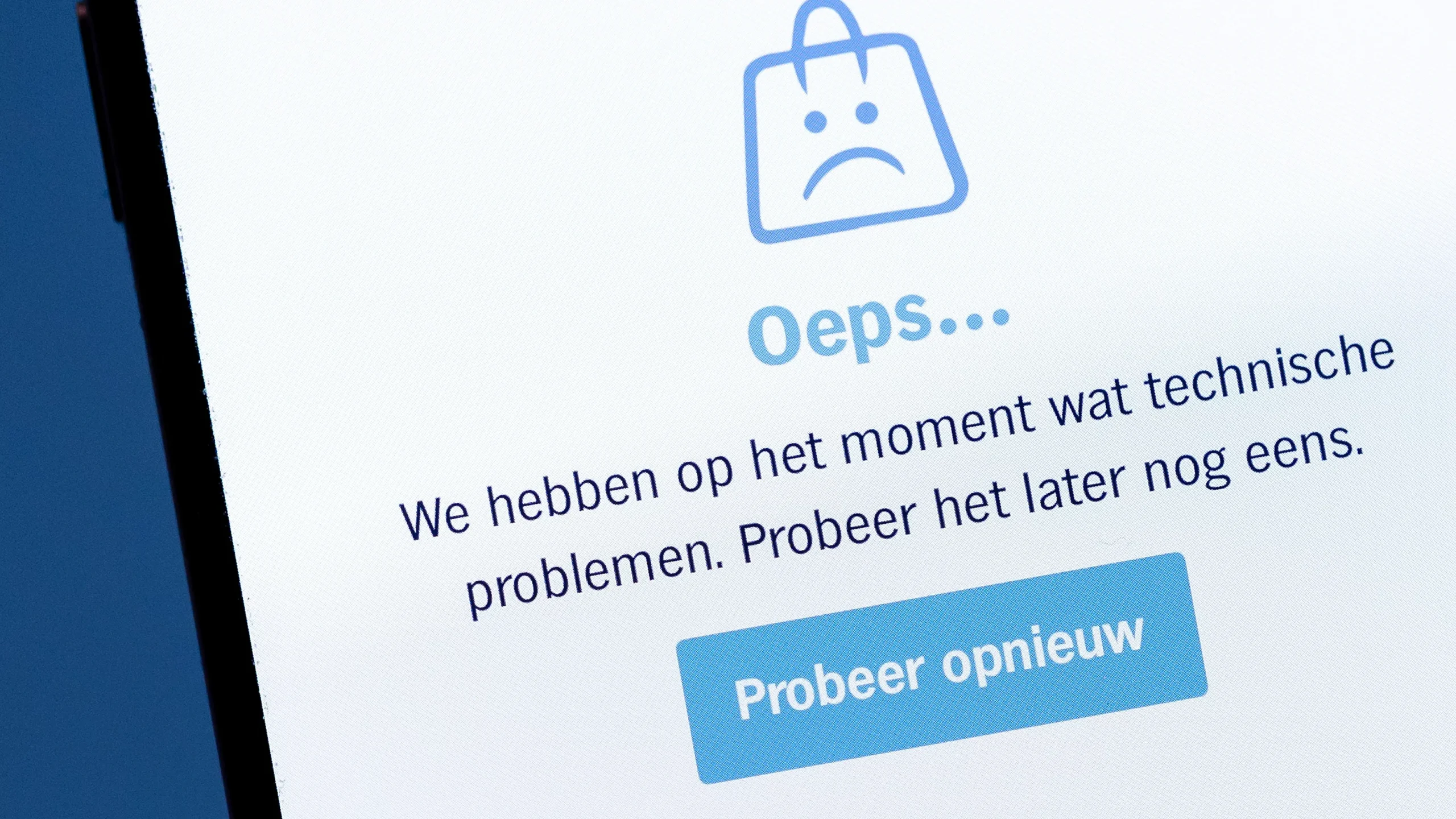 Scherm met een foutmelding en de tekst ‘Oeps… Probeer opnieuw’.